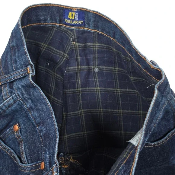 Wrangler 47MWZ Plaid Flannel Lined Jeans Dark Wash Regular Fit Mens 32x30 - Picture 5 of 12